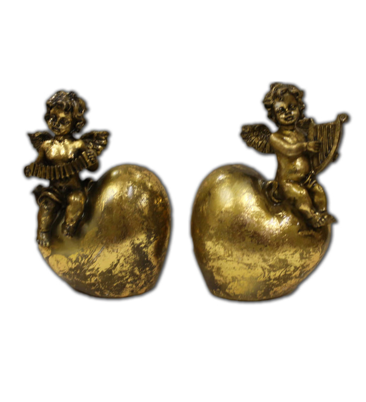 Engel auf Herz antik gold assotiert 14cm