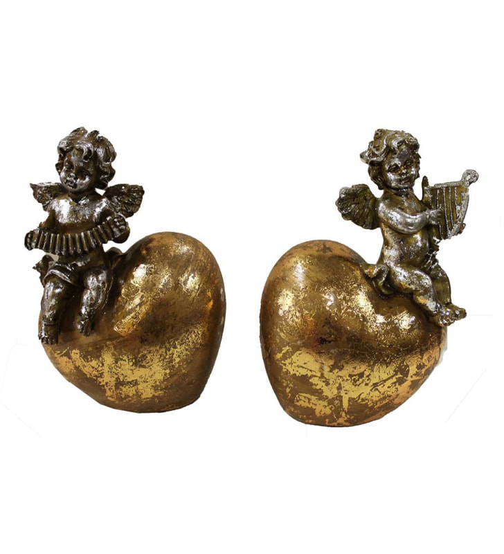 Engel auf Herz antik silber assortiert 14cm