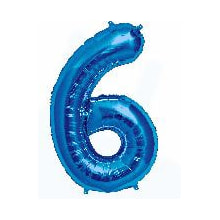 Folienballon Zahl 6 blau,Luftgefüllt, 35cm