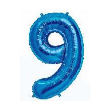 Folienballon Zahl 9 blau,Luftgefüllt, 35cm