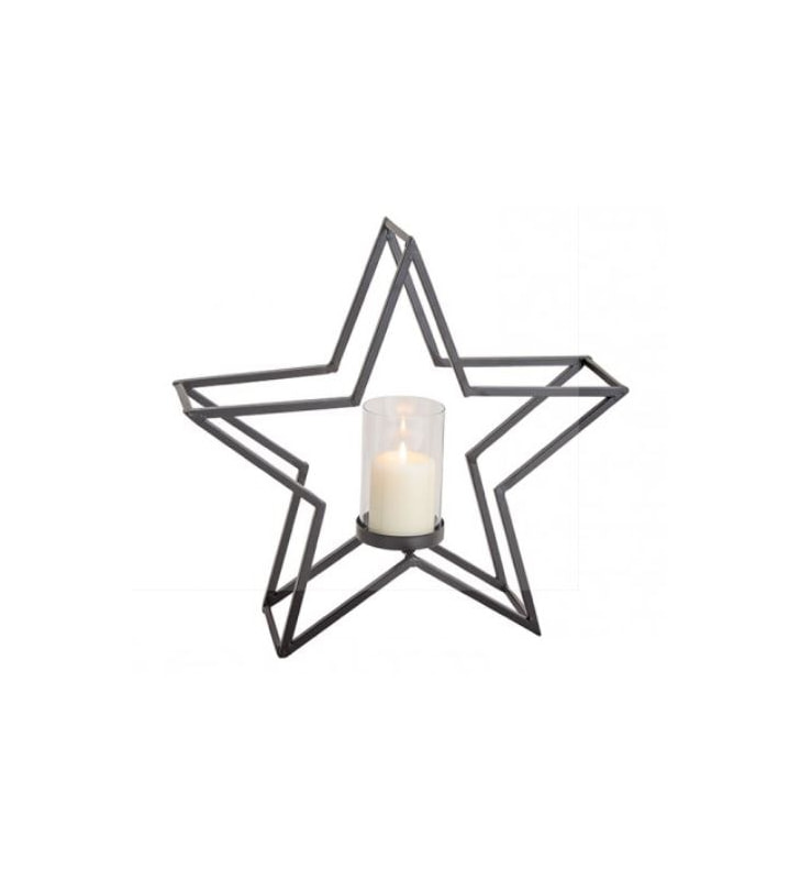 Windlicht Stern aus Metall schwarz, 39x37x12cm